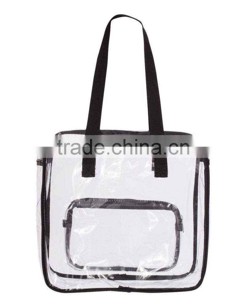 Clear Oversized Tote PVC Vinyl Plastic Large Shopper Shoulder Bag Transparent with front clear zipper pocket