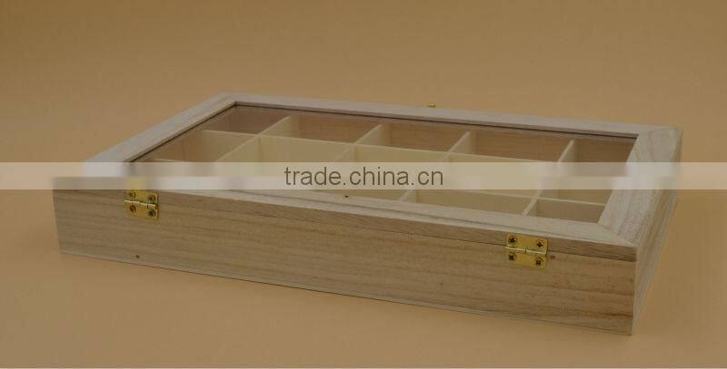 pine wood divided box with clear lid