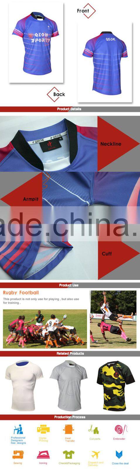 Sky Blue Rugby Football jerseys ,Qeok Sports Design,Digital printing garments