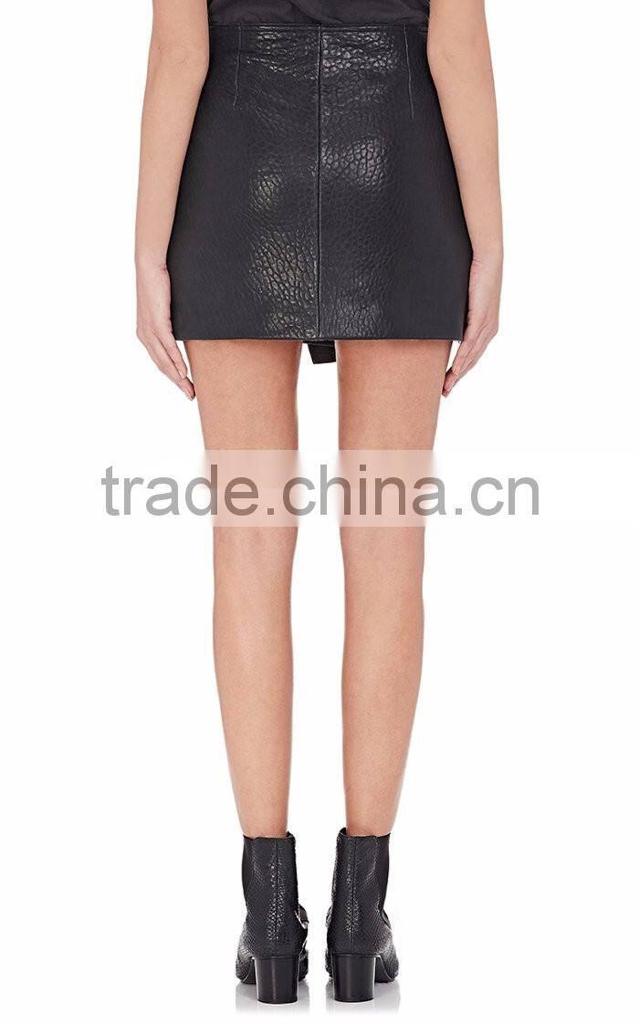 Customized Lady's Apparel Zip Pockets Fashion Newest Leather Mini Skirt(DQM014S)