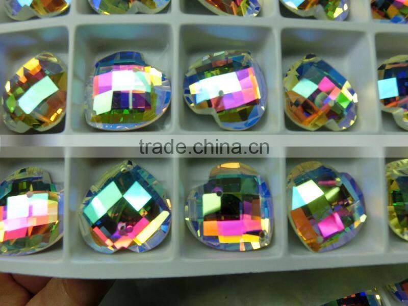 Heart shape crystal glass bead for belt decoration ab color