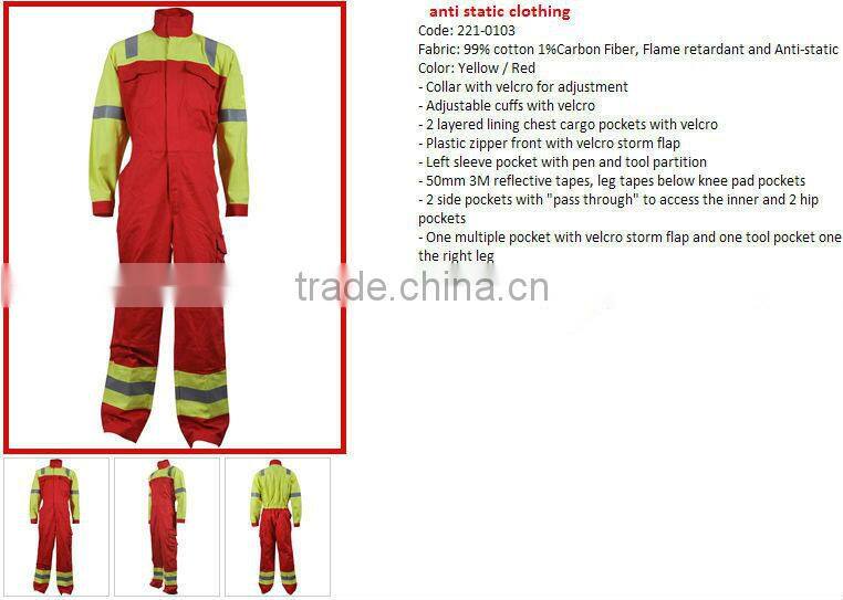 99% cotton 1% Carbon Fiber FR anti static coverall yellow red