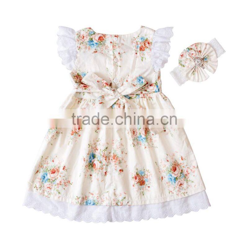 wholesale fashion baby girls vintage floral dress boutique kids flower cotton ruffle summer dresses frocks designs