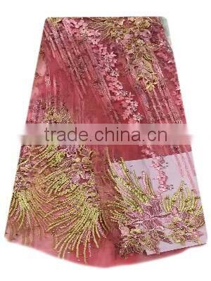 Shanghai bestway fashionable shiny textile material fabric French lace fabric Nice Tulle lace with Sequins and beads FL1395