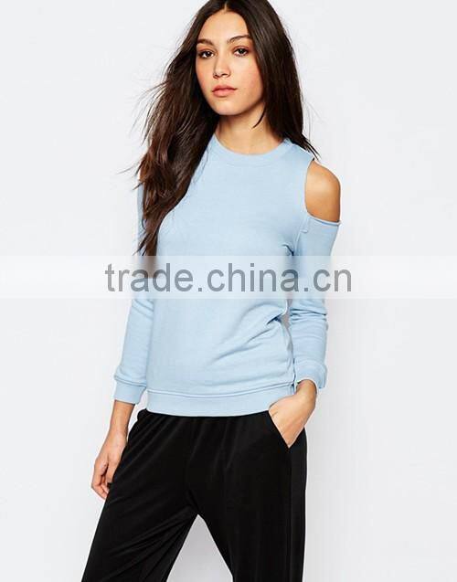 2016 fashion ladies summer crew neck cold shoulder sweatshirts