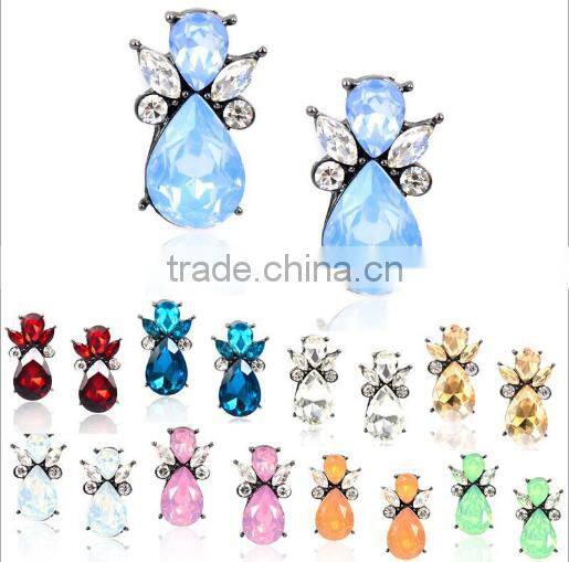 big red semi-precious stone charms stud earrings golden bezel red crystal stud earrings jewelry 2016