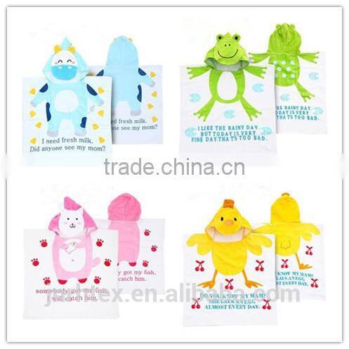Eco-friendly custom 100 cotton velour printed kids hooded poncho towel , beach towel poncho