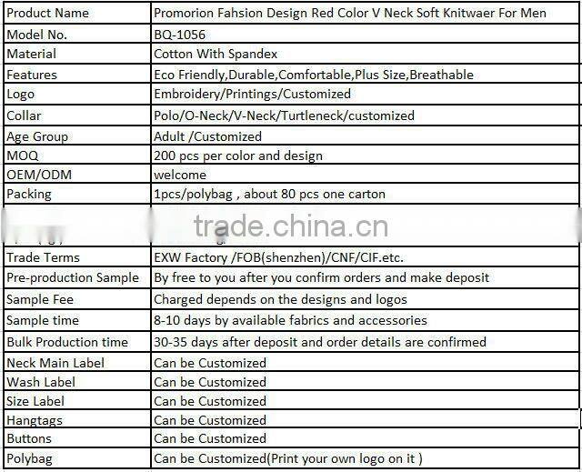 Promorion Fahsion Design Red Color V Neck Soft Knitwaer For Men