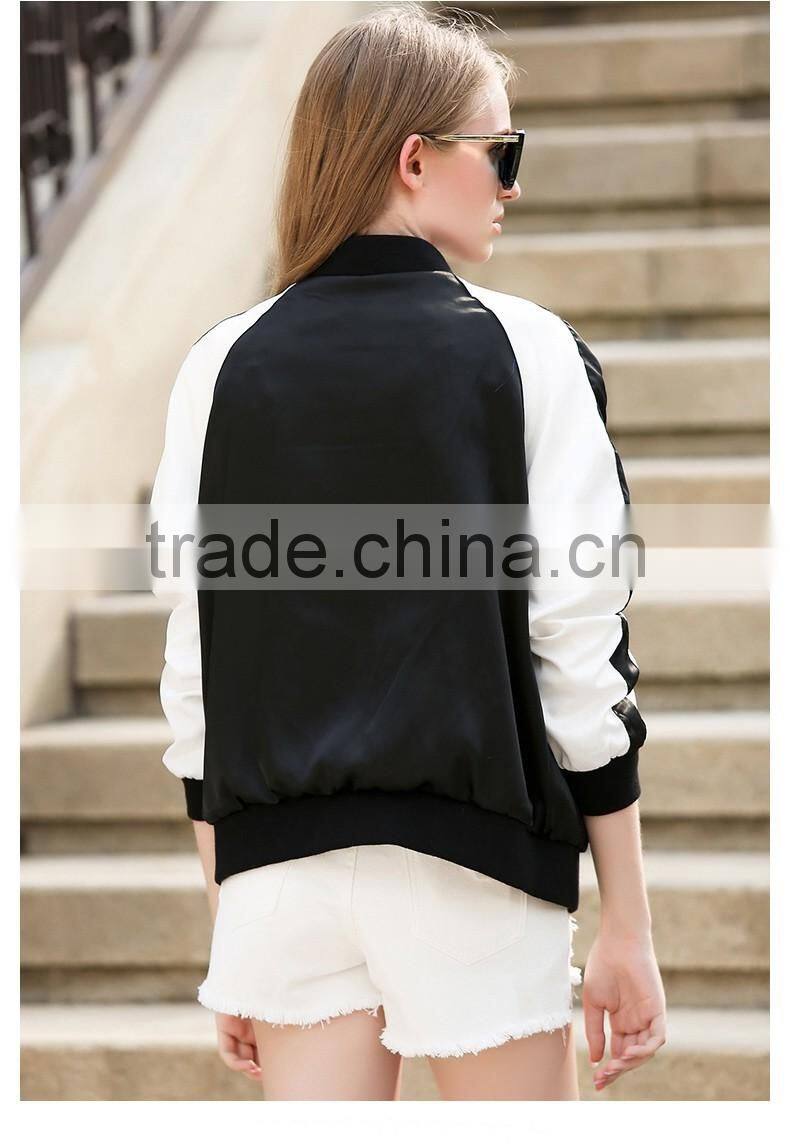 Ladies Autumn embroidered reversible windproof Casual bomber jacket