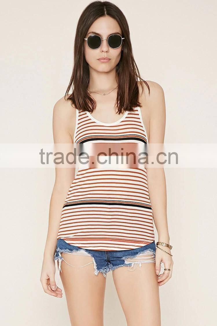 2016 guangzhou shandao oem service summer new arrival knit stripe sleeveless young ladies new design fashion top