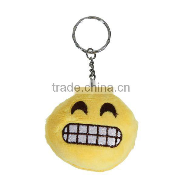 Custom Silver Tone Yellow Emoji Laughing Pattern PP Cotton Keychain Keyring