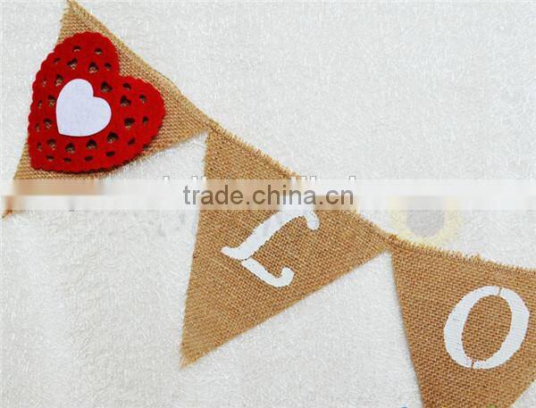 Burlap Banner Hessian Bunting Valentines Decorations Wedding Love Felt Heart Red