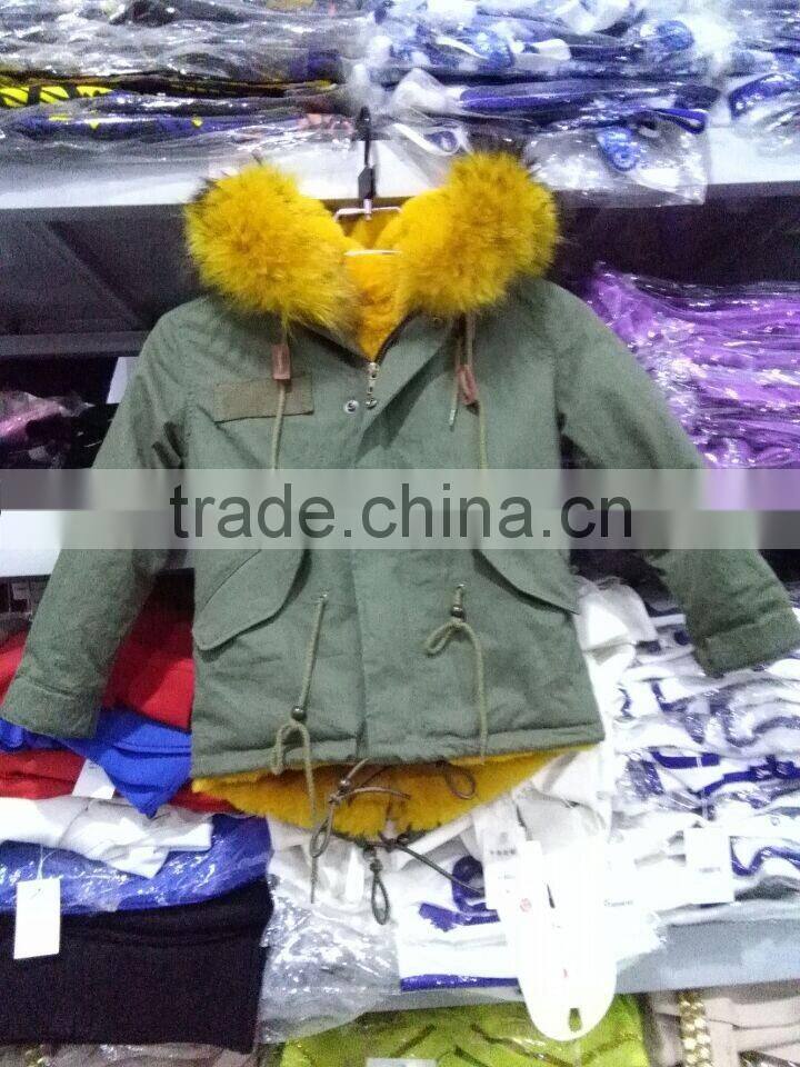 Parka Kids Wear 2015 Coat Jackets For Children Clothing Factory Girls' Faux Fur-Lined Army Coat Kid Clothes Fur Coat