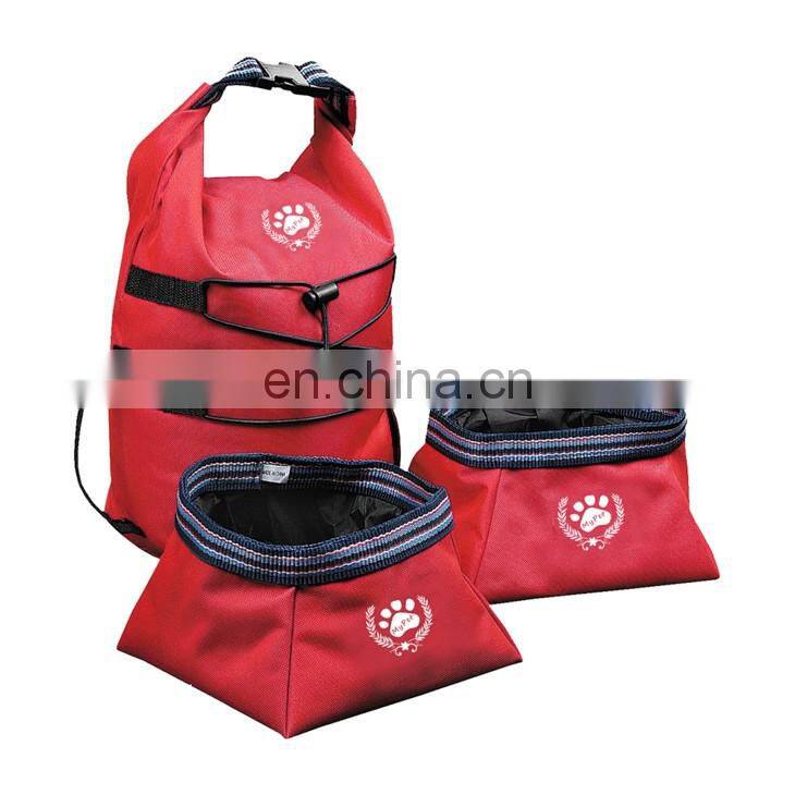 Foldable Polyester Pet Bowl Bag, dog food storage bag.