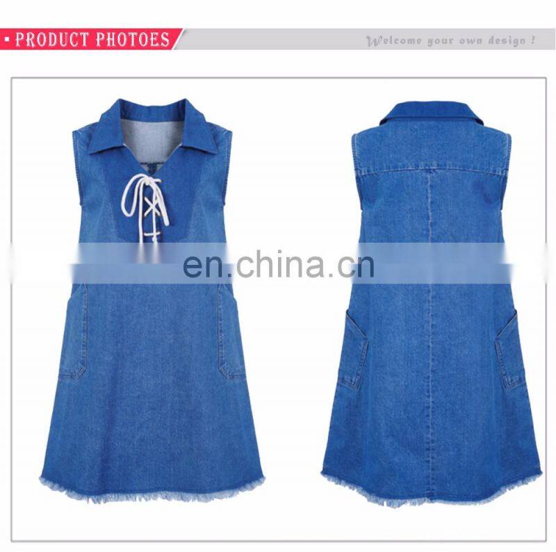 2017 Preppy Look Lace-up Skirt Girls Denim Skirt Fashion Long Skirt