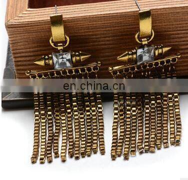 Punk Fashion Rivet Vintage Enthic Bohemia Metal Chain Drop Dangle Tassel Earrings Antique Gold Silver Statement Jewelry