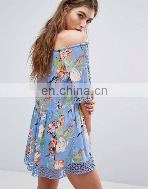 CH317 Summer Hot Womens Floral Print Sexy Off Shoulder Beach Dress