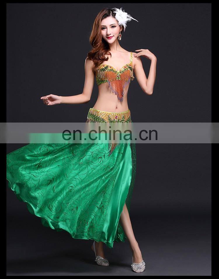 Q-6040 Professional beautiful hot sexy long glittery belly dance dress