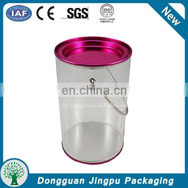 Customized plastic packaging box with tin lid and handle