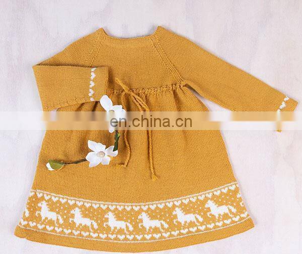 long sleeve Popular design red knitted dress baby girls kids for warm winter
