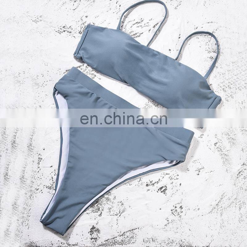 Hot Badpak Bikini Mujer 2019 Leopard Bandeau Bikini High Waist Swimsuit Separate May Neon Swimwear Female Women's Swimming Suit