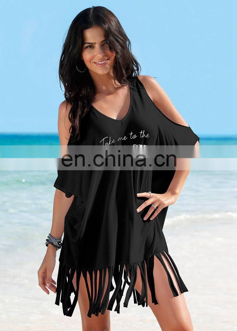 2019 Dress Womens Tassel Letters Print Baggy Swimwear Bikini Cover-UPS Beach Dress vestidos de fiesta #25 Dropshipping