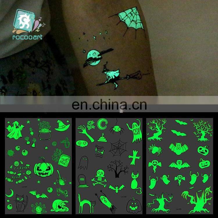 Rocooart Halloween Luminous Temporary Tattoo Tombstone Tattoo Witch Glowing in Dark Waterproof Tattoo Stickers Hallowmas