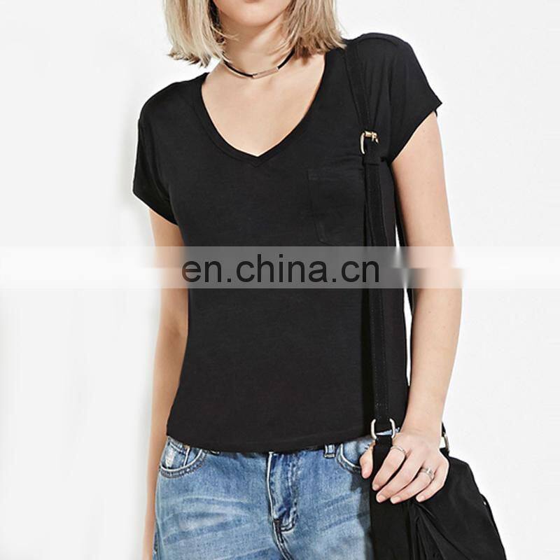 Wholesale Slim Fit Ladies Blank Tee T Shirts Cotton V Neck T Shirt Women