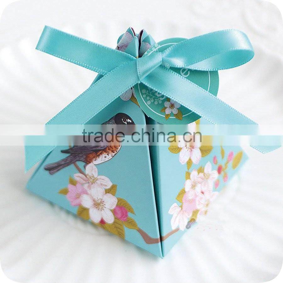 chinese style creative triangle shape full color wedding gift paper candy box