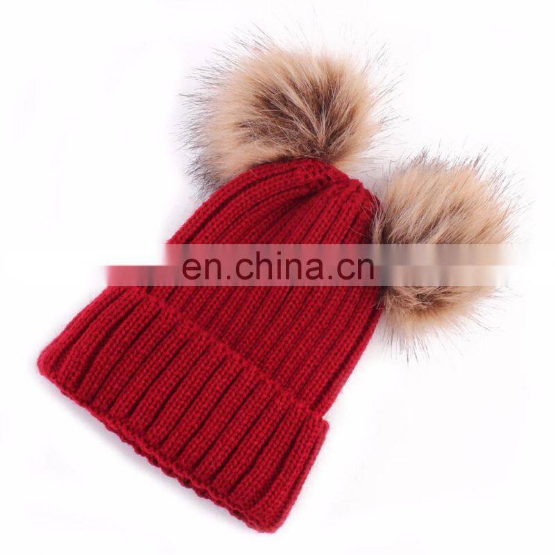 Dual Ball Knitted Baby Caps Boys Girls Toddler Crochet Beanie Hairball Ear Baby Hat Cute Children Caps