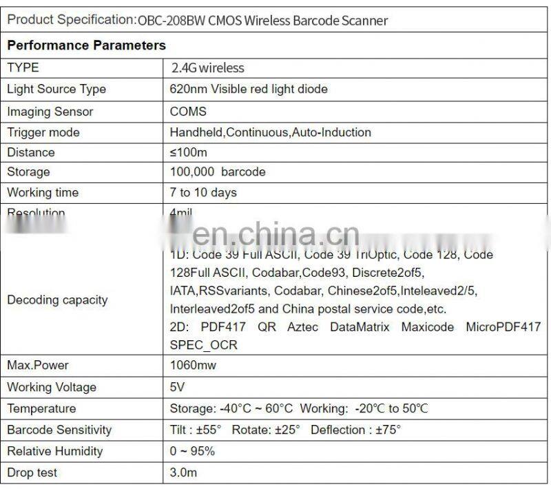 Wireless 2D COMS Barcode Reader USB Scanner with Stand Portable for Supermarket