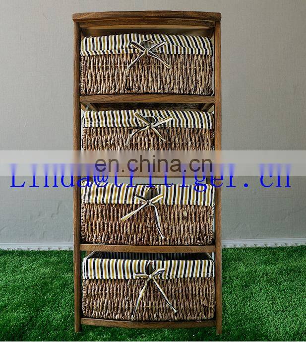 living room furniture solid wood storage cabinet chest with wicker willow basket drawers