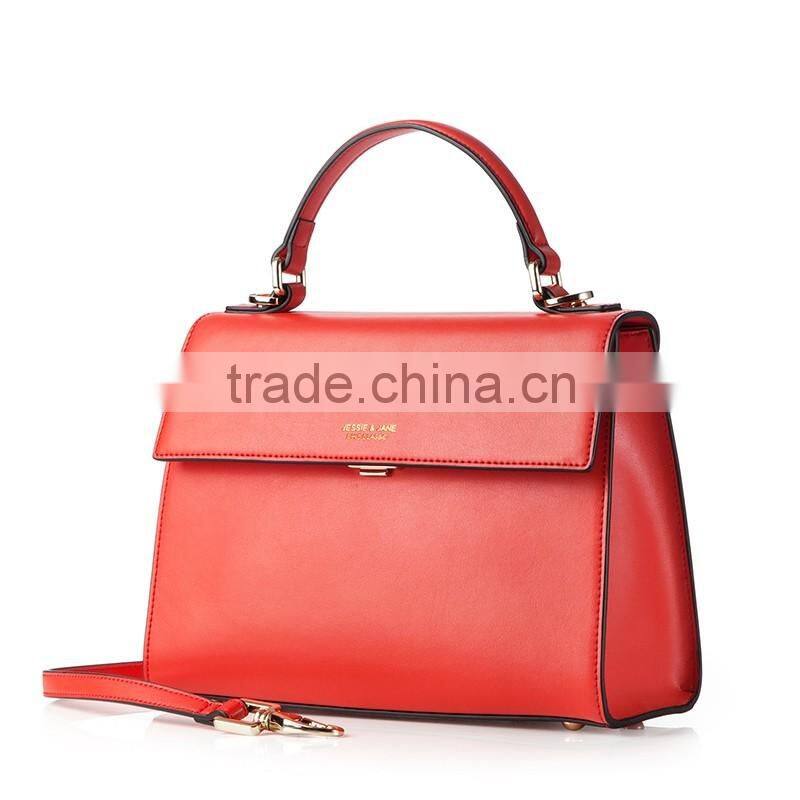 Hot selling wholesale new fashion red genuine leather handbag / leather bags women shoulder bag/ leather satchel bag