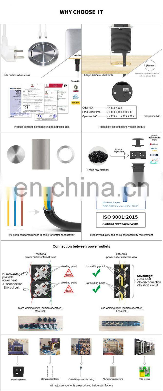 Water Proof Vertical French Tower Hidden Socket For desktop