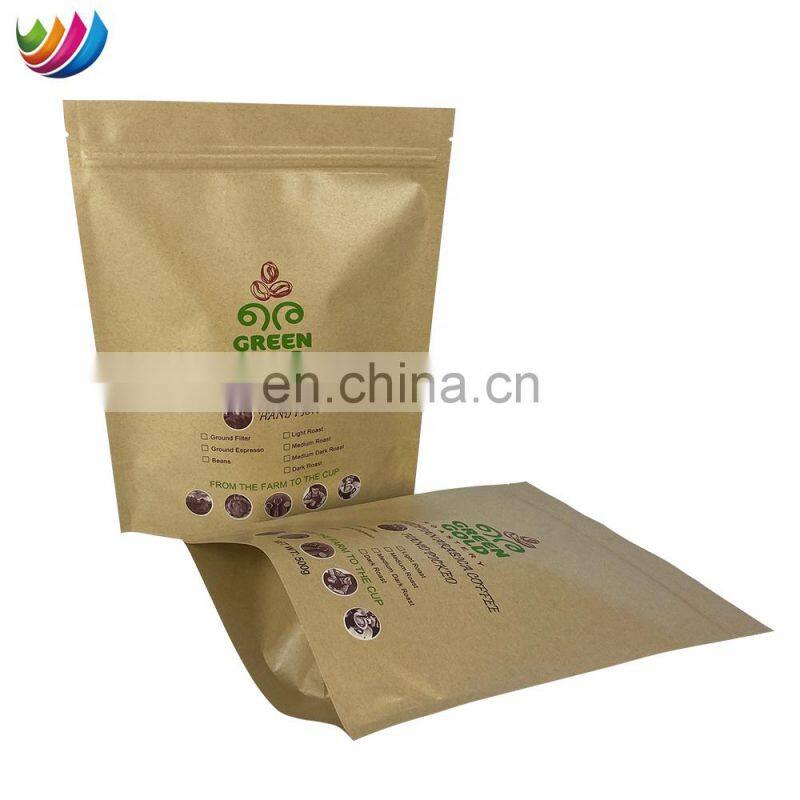 Custom Printed Stand Up Pouch Compostable Kraft Paper Coffee Bag With Valve And Zip