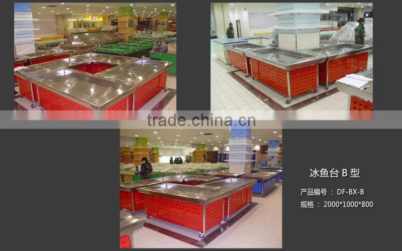 Supermarket stainless steel cooling table ice fresh cooler box table cooler table