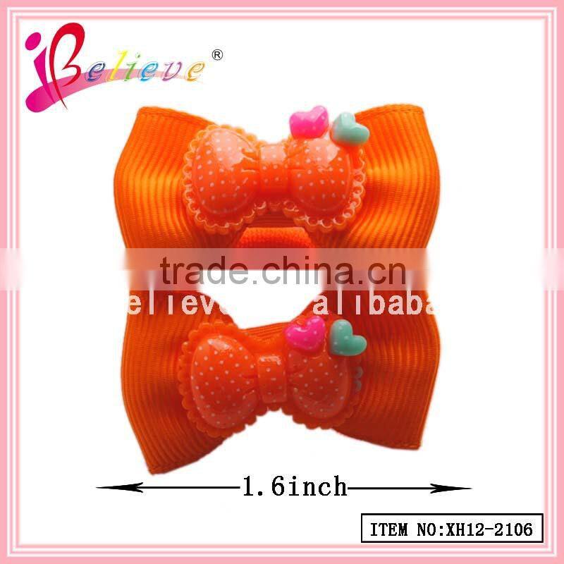 Plastic bow girls ponyholder ribbon bow covered elastic hair bands (XH12-2106)