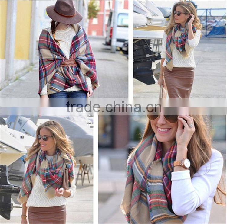 New Style Winter Woman Fashion Square Classical Plaid Wool Scarf