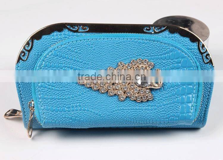 Latest women double zipper pu purse luxurious decorate wallet