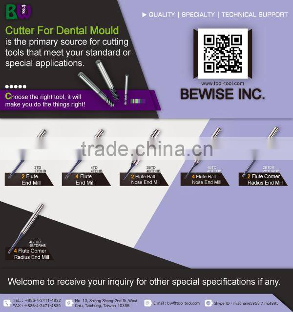 2 Flute Nano Carbide End Mill With DLC Coating For Denture Material