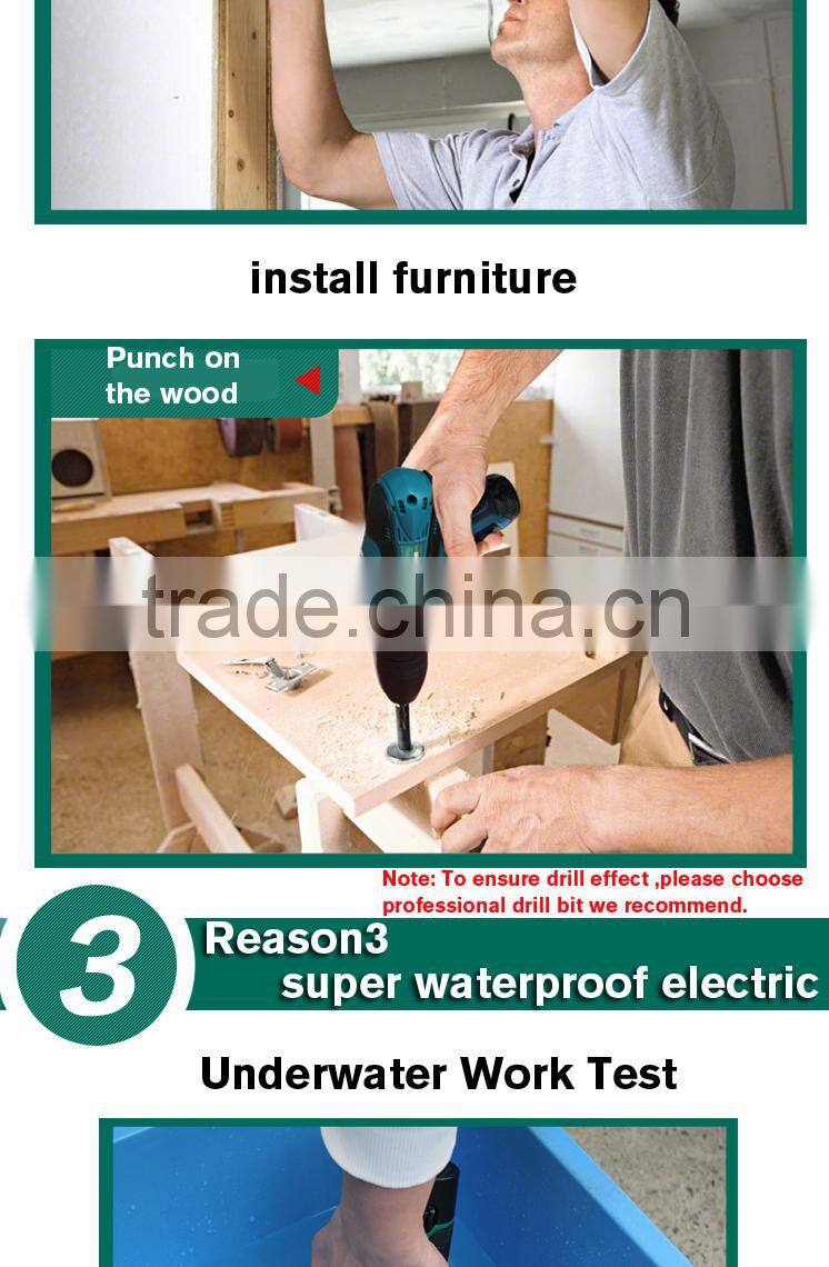 12V double speed Li-ion battery industrail grade waterproof electric drill charged electric drill,+1 battery+1charger