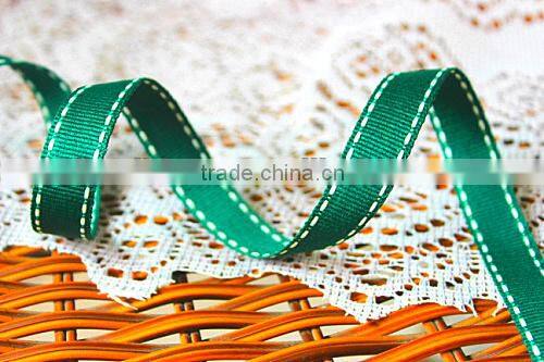 China wholesale yellow saddle stitches grosgrain polyester satin ribbon for gift packaging
