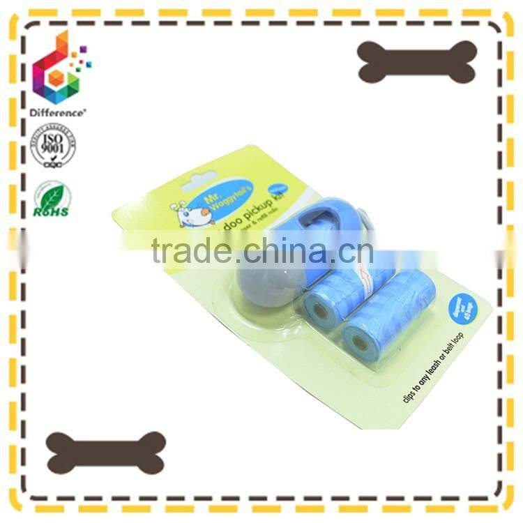 Pill shape blue dog waste bag holder with two rolls