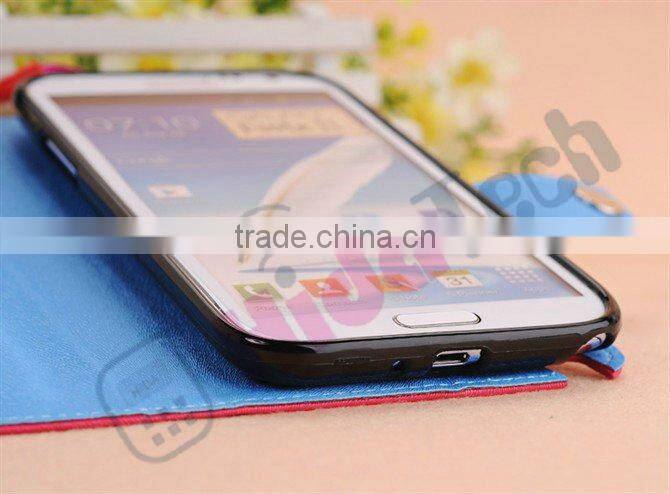 Wallet Leather Cover Case for Samsung Galaxy Note2 N7100, With Rope and Button Design,Stitch Leather Case