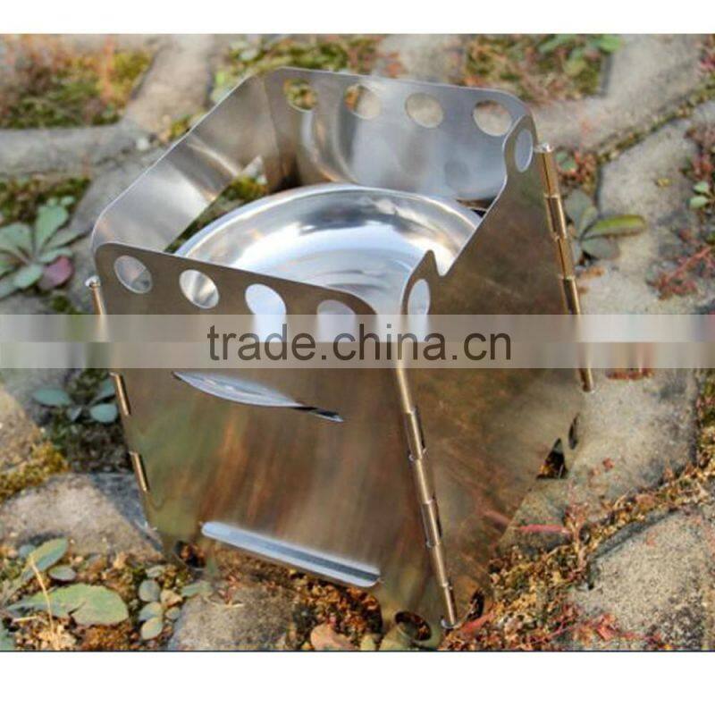Stainless steel camping wood & alcohol stove with hinge portable stove outdoor with saucer wholesale alibaba