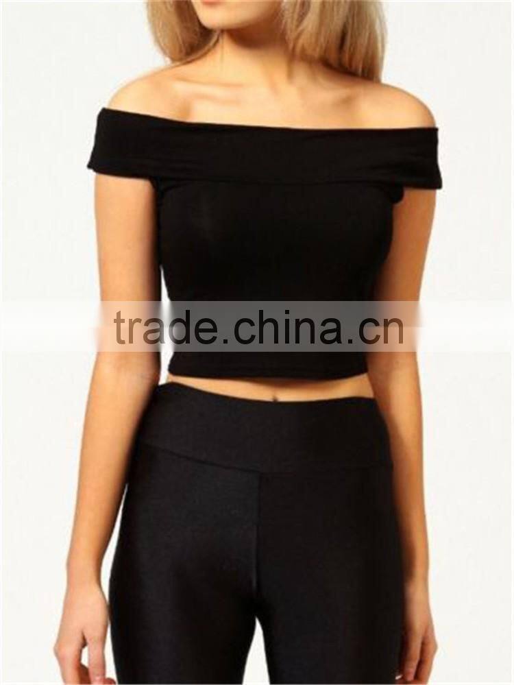 2016 New arrival Smart Boat Neck Black XXX Custom Plain Crop Top