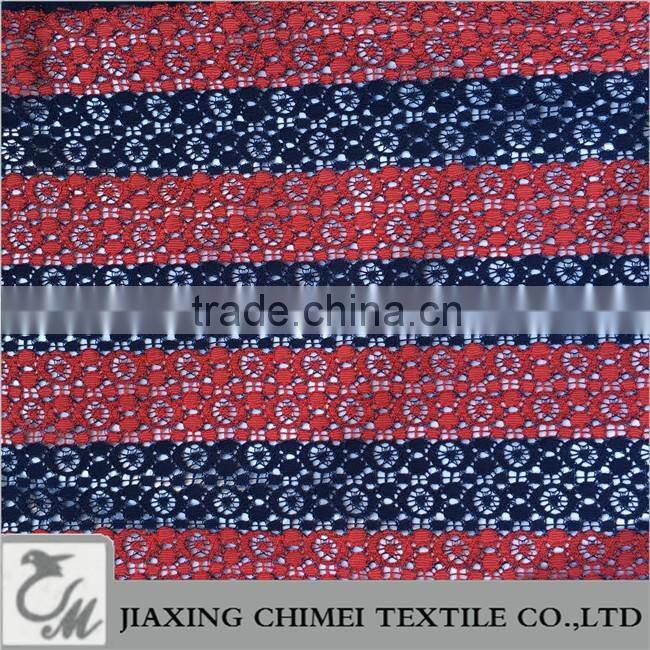 navy & red strip lace fabric
