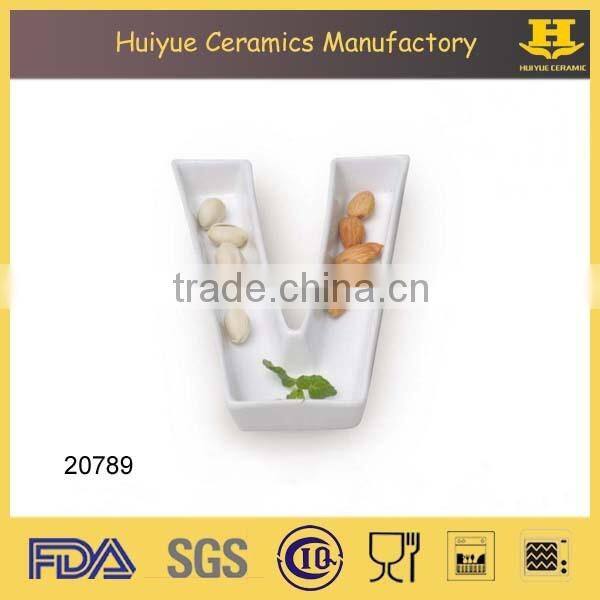 Porcelain letter dish, white ceramic letter dish, alphabet letter dish