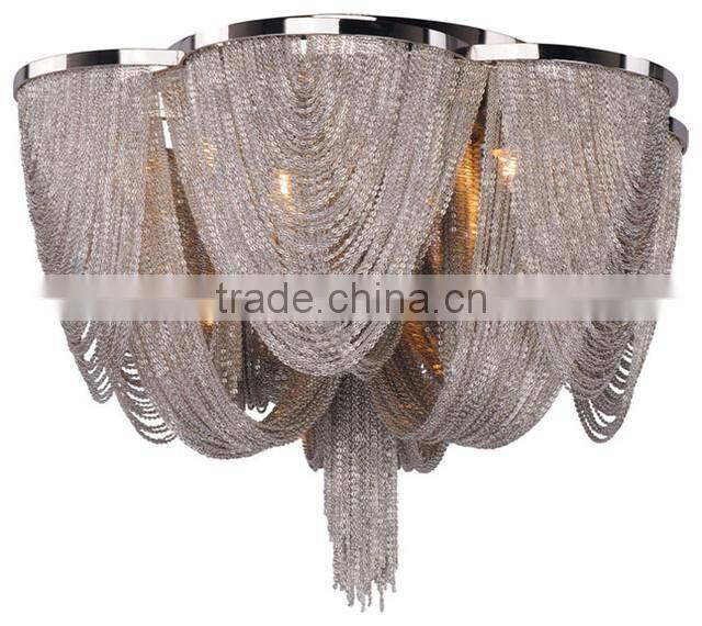 Aluminium Chrome chain suspension chandelier ceiling for Hotel Banquet Hall