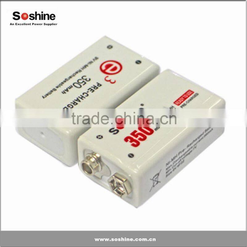 Manufacturer supply Soshine Li-ion 9V 350mah Rechargeable Battery with protect board